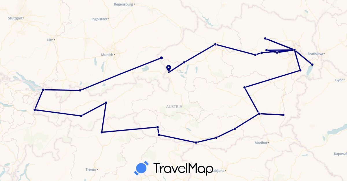 TravelMap itinerary: driving in Austria, Italy, Liechtenstein (Europe)